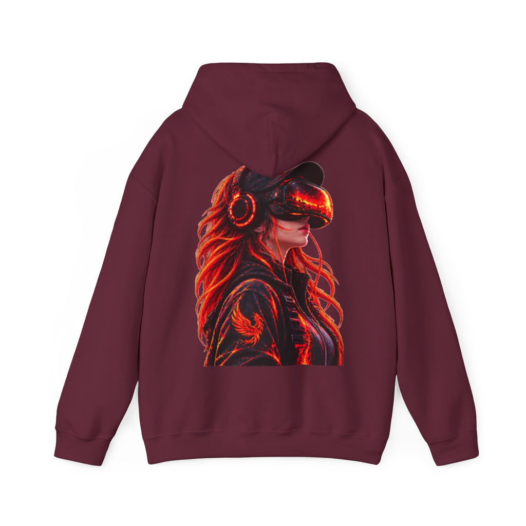 VR Headset Adult Hoodie — Futuristic Gamer Portrait Graphic Hooded Sweatshirt