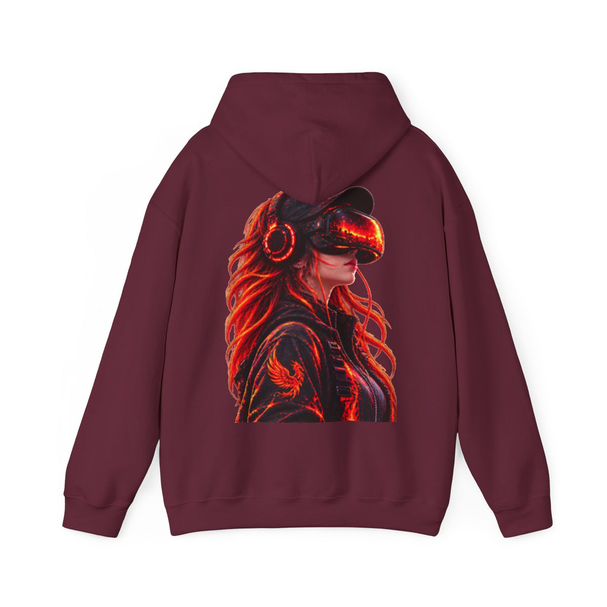 VR Headset Adult Hoodie — Futuristic Gamer Portrait Graphic Hooded Sweatshirt