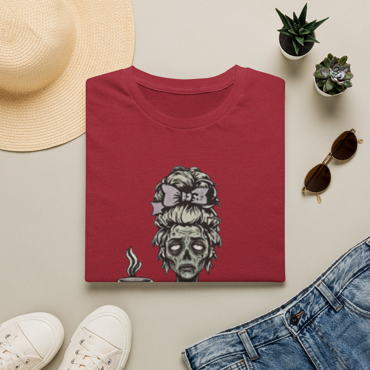Mombie Adult T-Shirt – Funny Zombie Coffee Tee for Halloween & Horror Fans