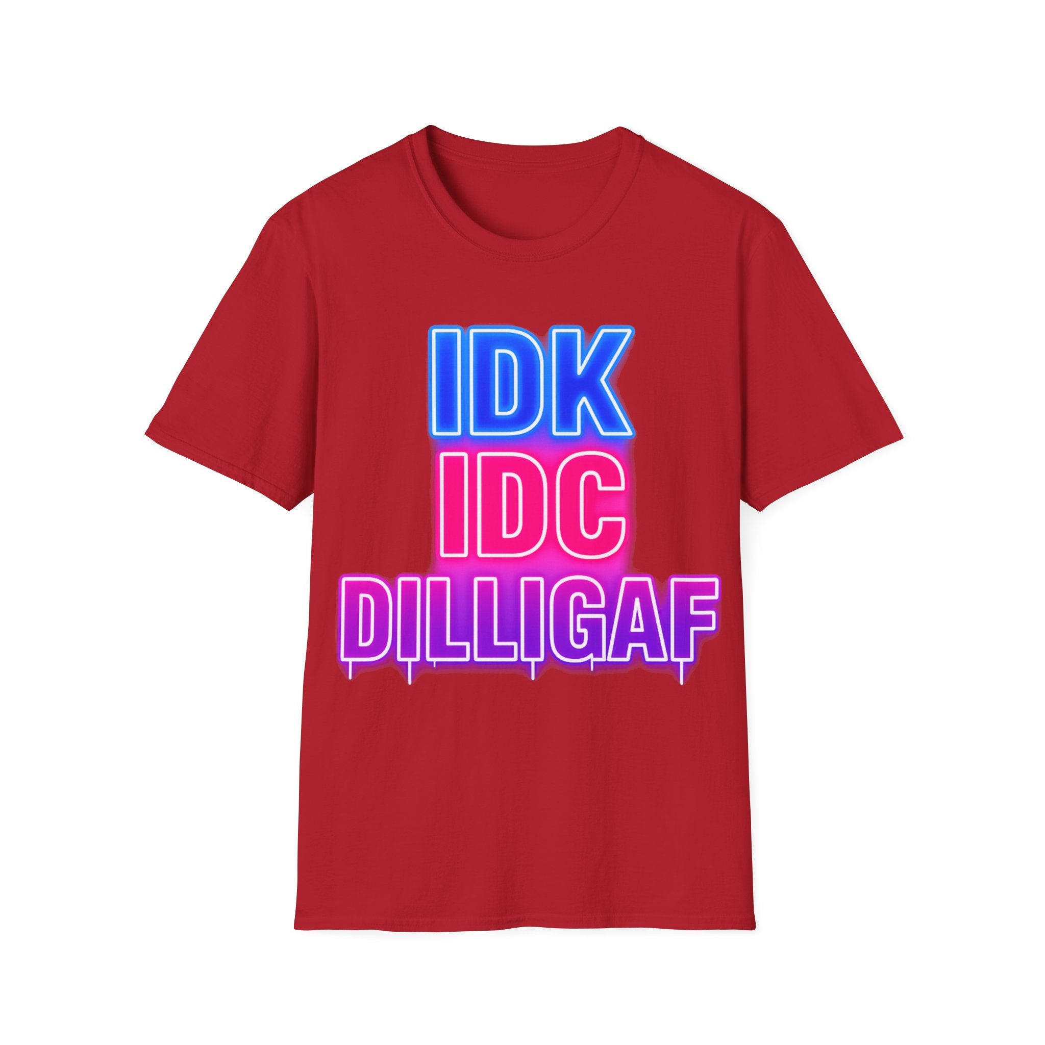 IDK IDC Dilligaf Graphic Adult T-Shirt – Neon Retro Statement Tee