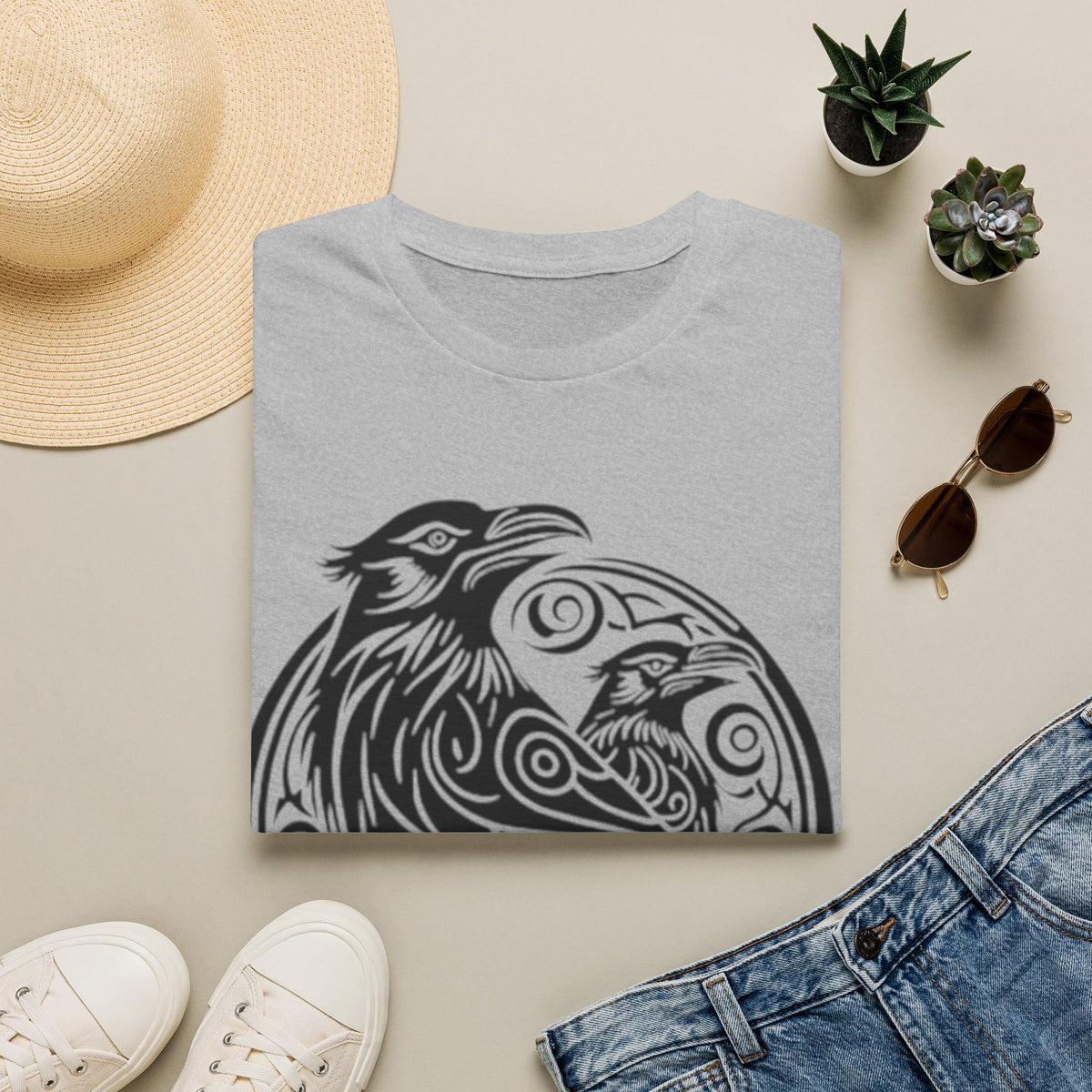 Odens Raven's Tribal Art Adult T-Shirt — Huginn and Muninn