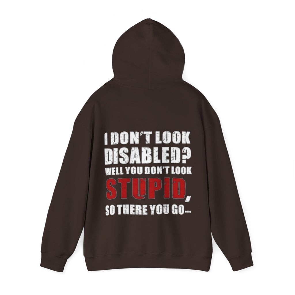 Adult Hoodie — “I Don’t Look Disabled? When You Don’t Look STUPID” Graphic Back Print