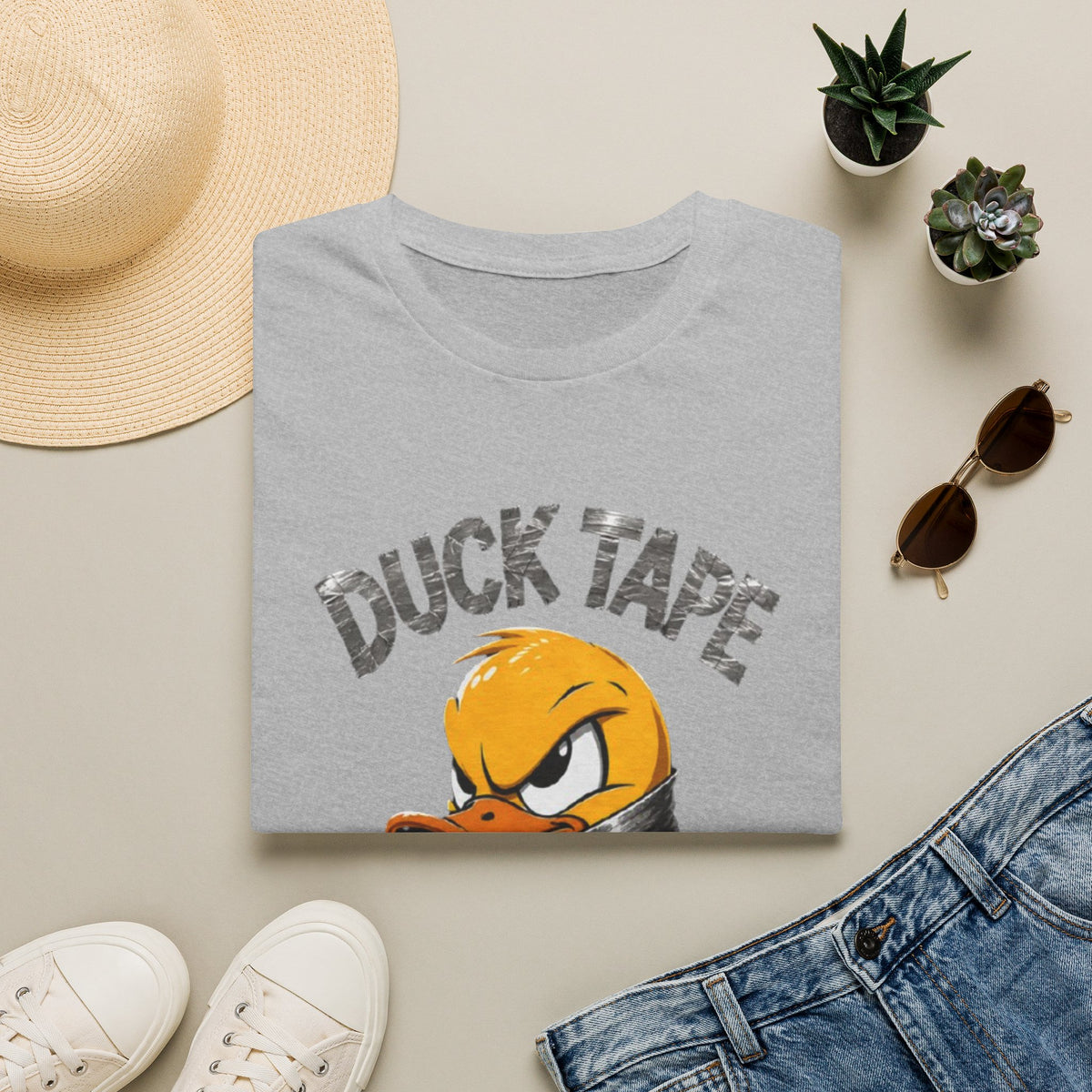 Duck Tape Adult T-Shirt — Funny Angry Duck Wrapped in Duct Tape Graphic Tee