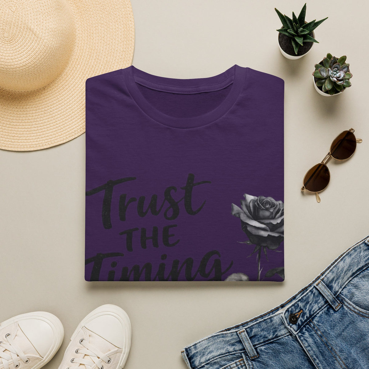 Trust the Timing of Your Life Adult T-Shirt – Inspirational Floral Tee