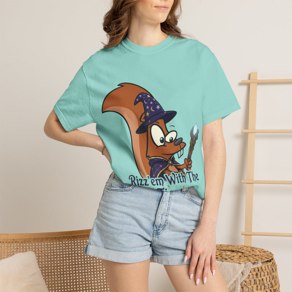 Wizard Squirrel Adult T-Shirt — "Rizz 'em With The Tism" Cute Magic Cartoon Tee