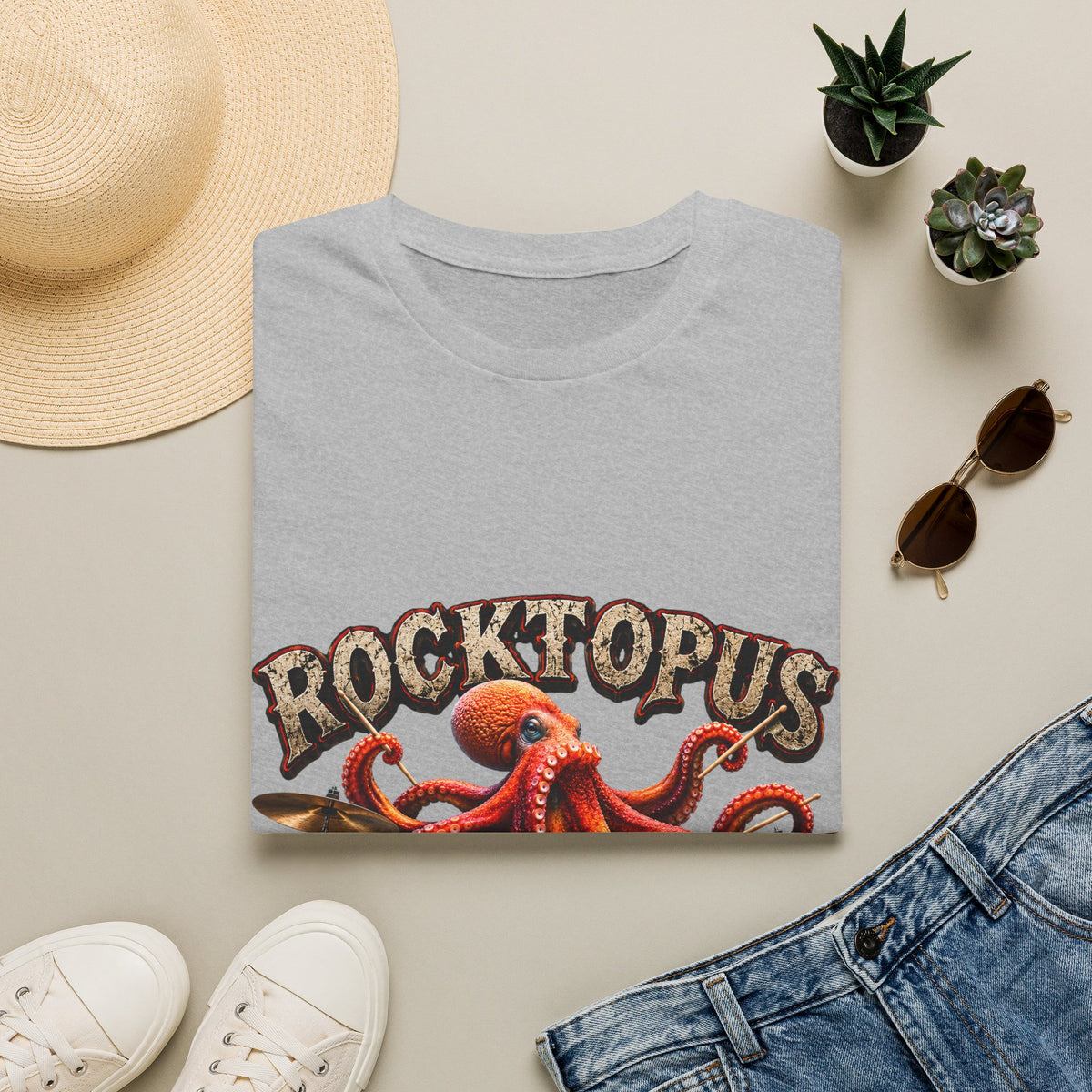 Rocktopus Drummer Adult T-Shirt — Octopus Band Vintage Rock Tee