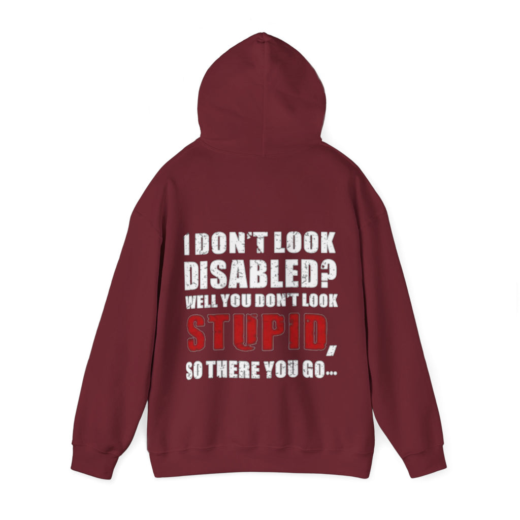 Adult Hoodie — “I Don’t Look Disabled? When You Don’t Look STUPID” Graphic Back Print