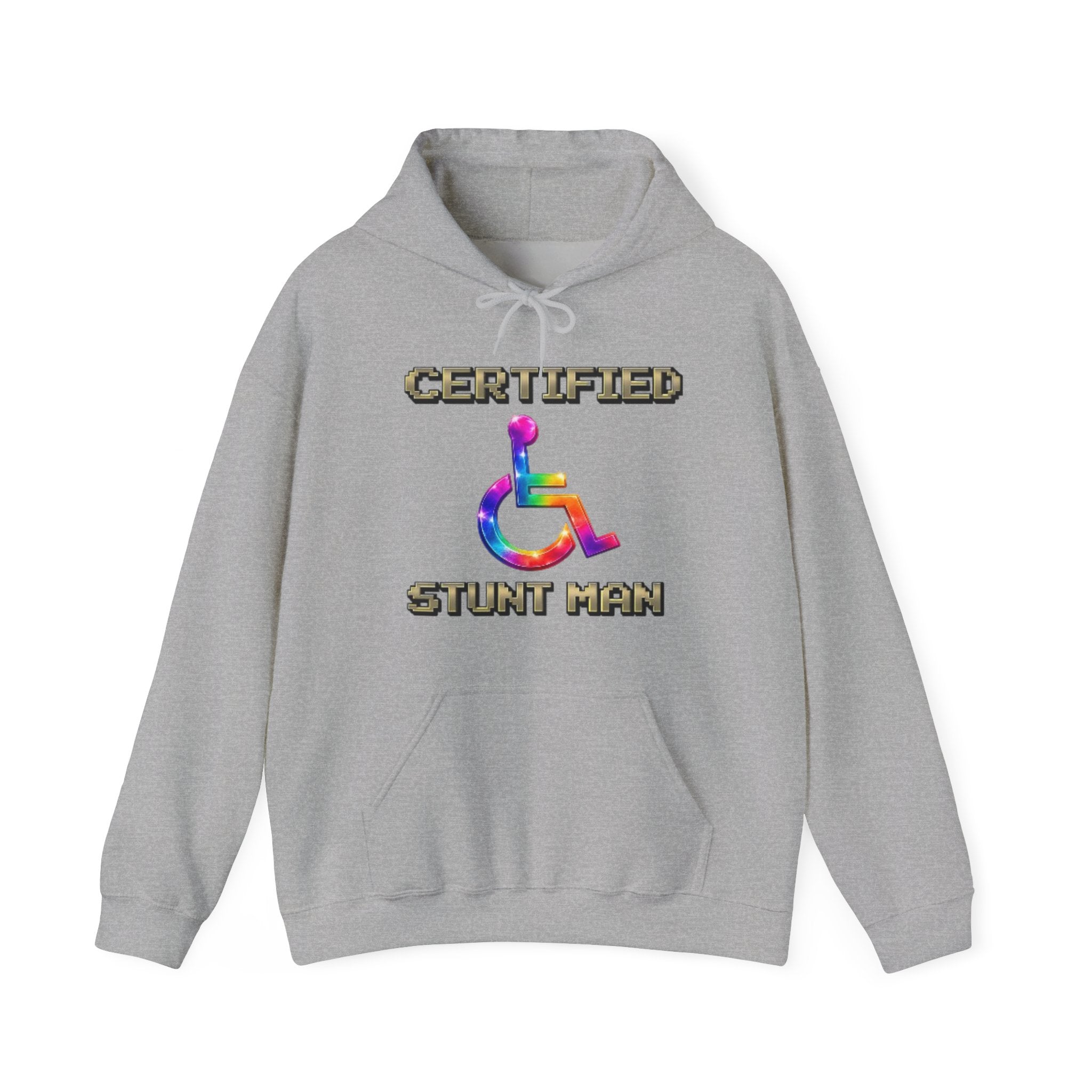 Adult Hoodie - "Certified Stunt Man" Rainbow Wheelchair Hoodie