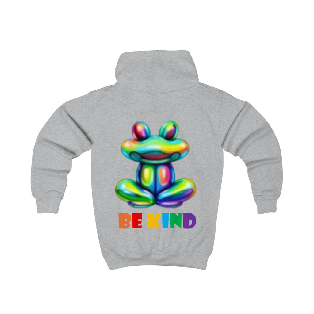 Colorful Balloon Frog BE KIND kids hoodie | Children's Hooded Sweatshirt