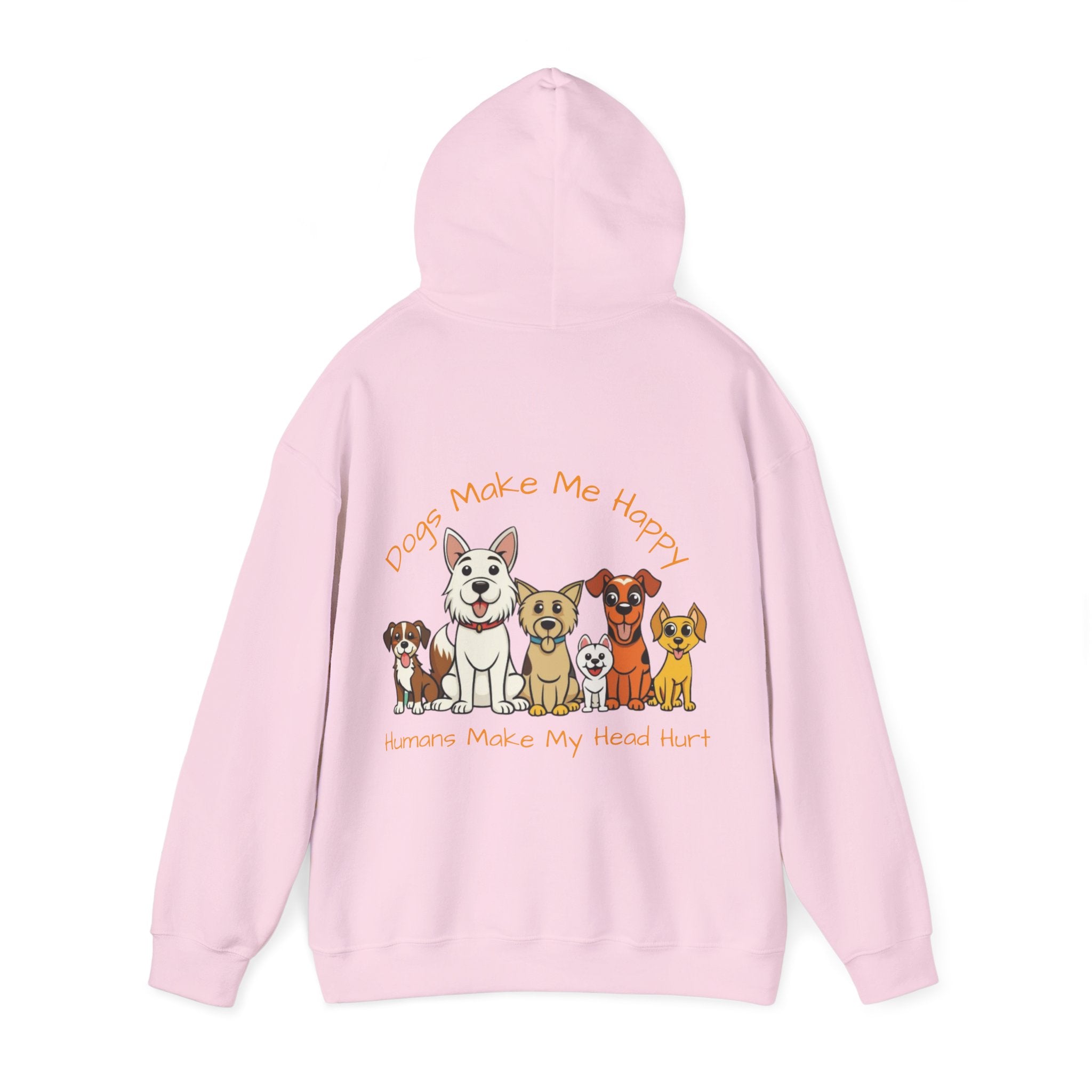 Dog Lovers Adult Hoodie — "Dogs Make Me Happy, Humans Make My Head Hurt" Cute Cartoon Dogs Pullover