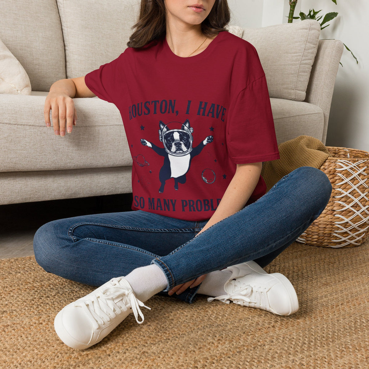 Adult T-Shirt — "Houston, I Have So Many Problems" Astronaut Dog Graphic Tee