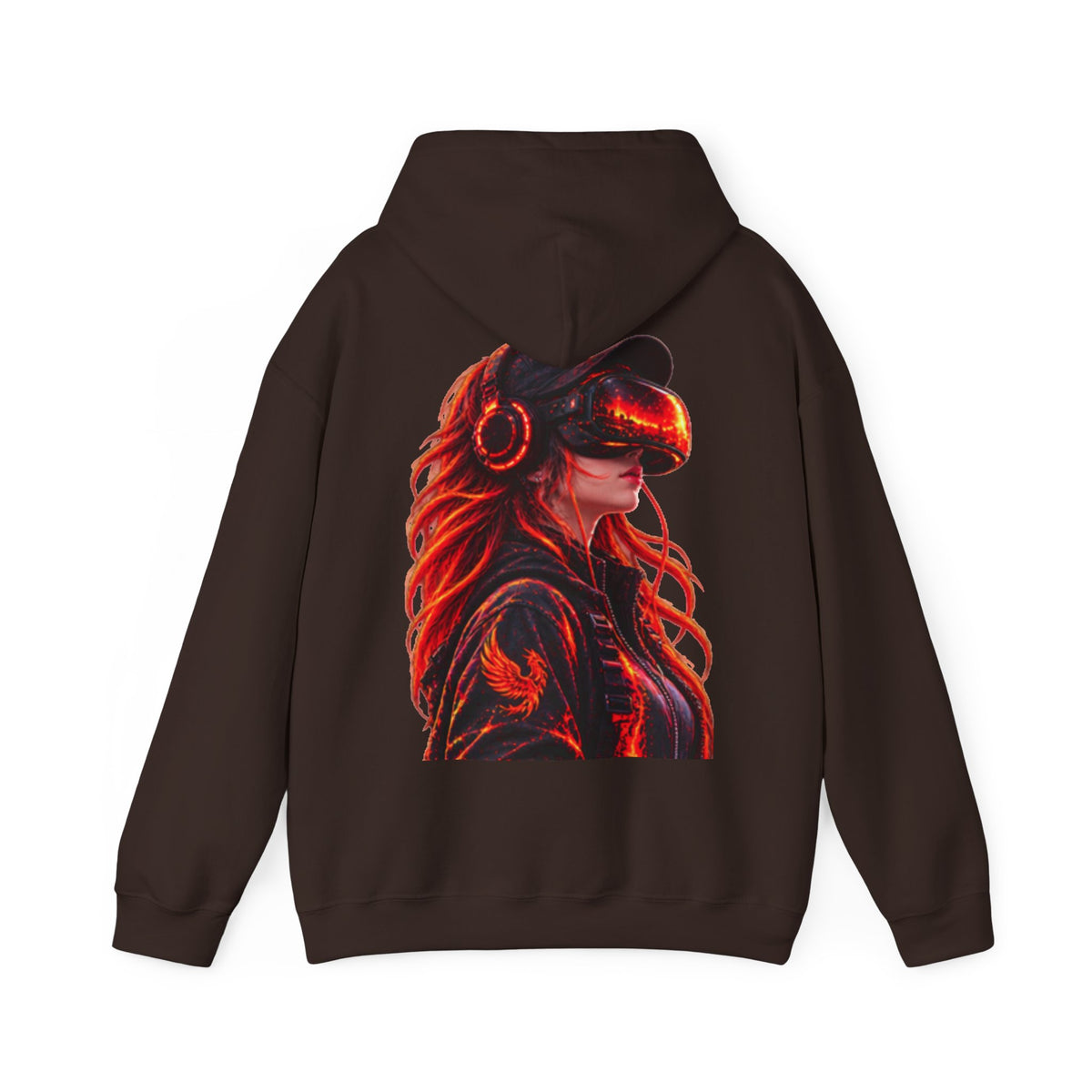 VR Headset Adult Hoodie — Futuristic Gamer Portrait Graphic Hooded Sweatshirt