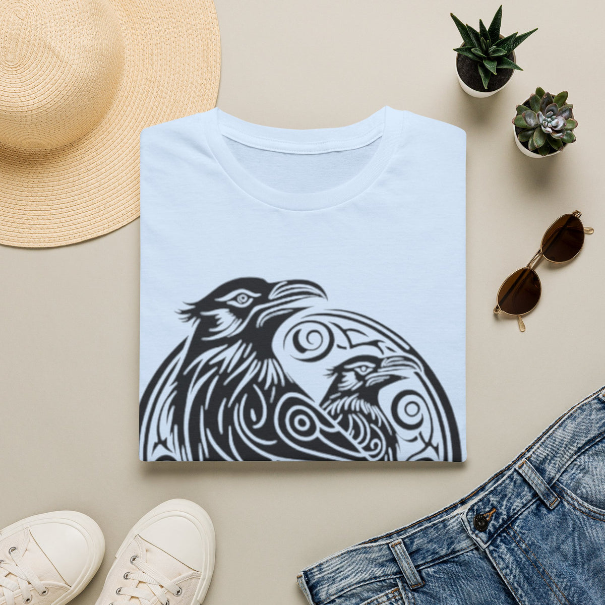 Odens Raven's Tribal Art Adult T-Shirt — Huginn and Muninn