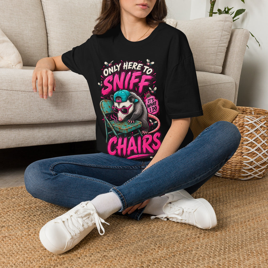 Adult T-Shirt — "Only Here to Sniff Chairs" Cute Ferret Graphic Tee