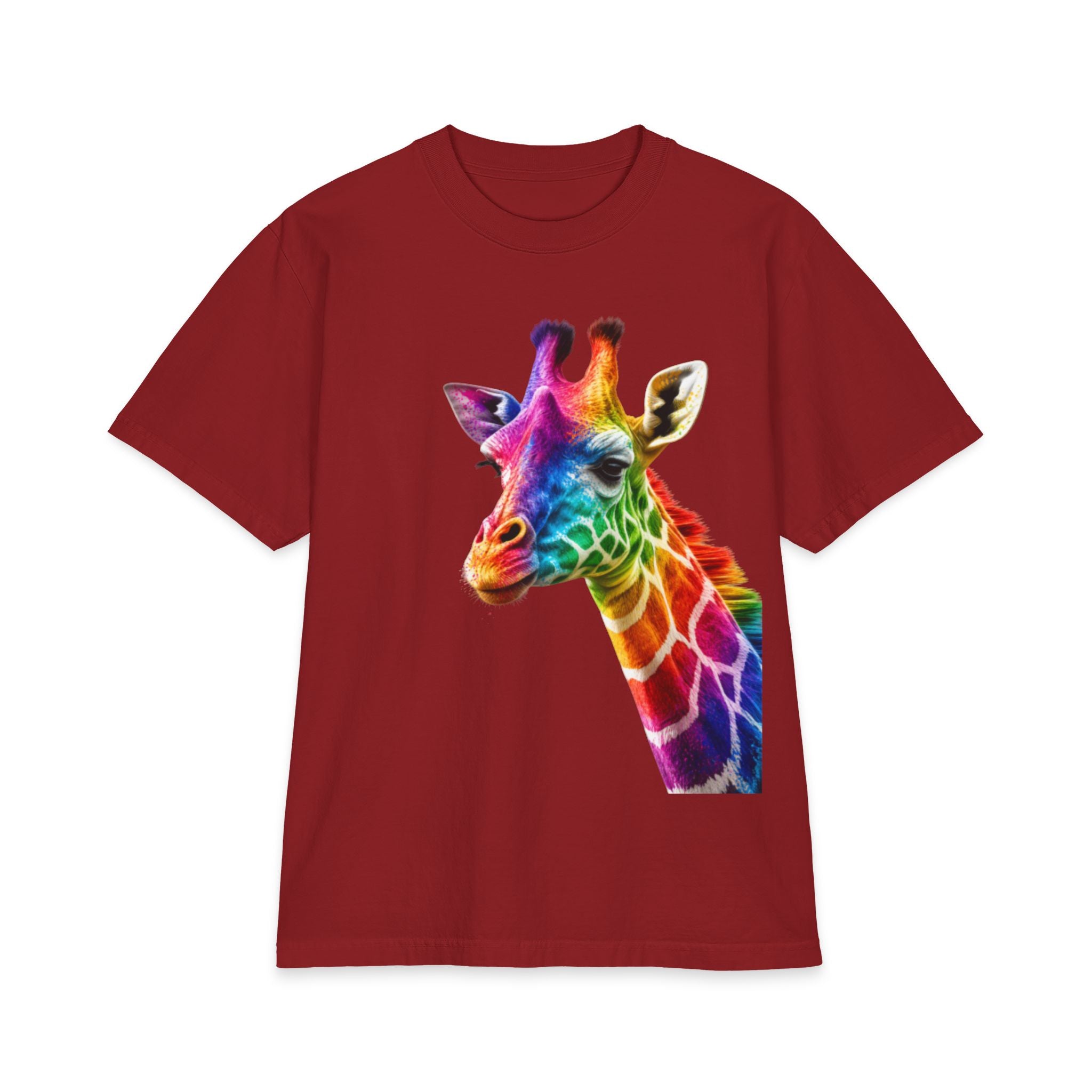 Rainbow Watercolor Giraffe Adults T-Shirt | Colorful Animal Print Tee