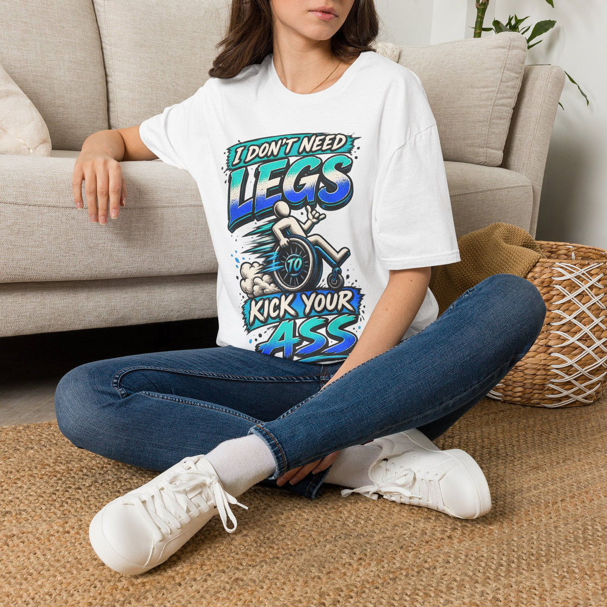 I Don't Need Legs to Kick Your Ass Adult T-Shirt — Funny Wheelchair Disability Pride Tee