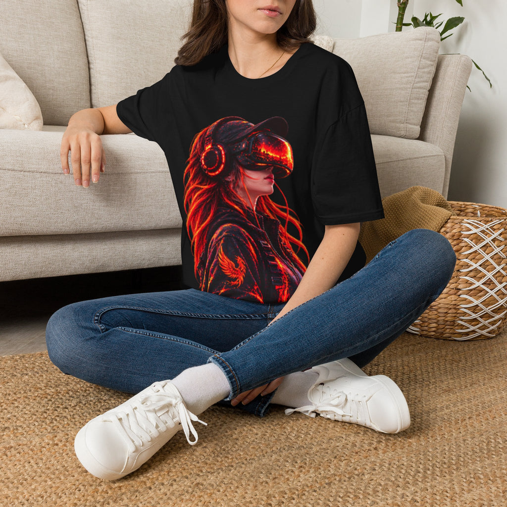 VR Girl Graphic Adult T-Shirt — Neon Cyberpunk Virtual Reality Tee