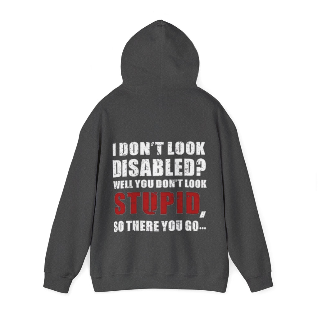 Adult Hoodie — “I Don’t Look Disabled? When You Don’t Look STUPID” Graphic Back Print