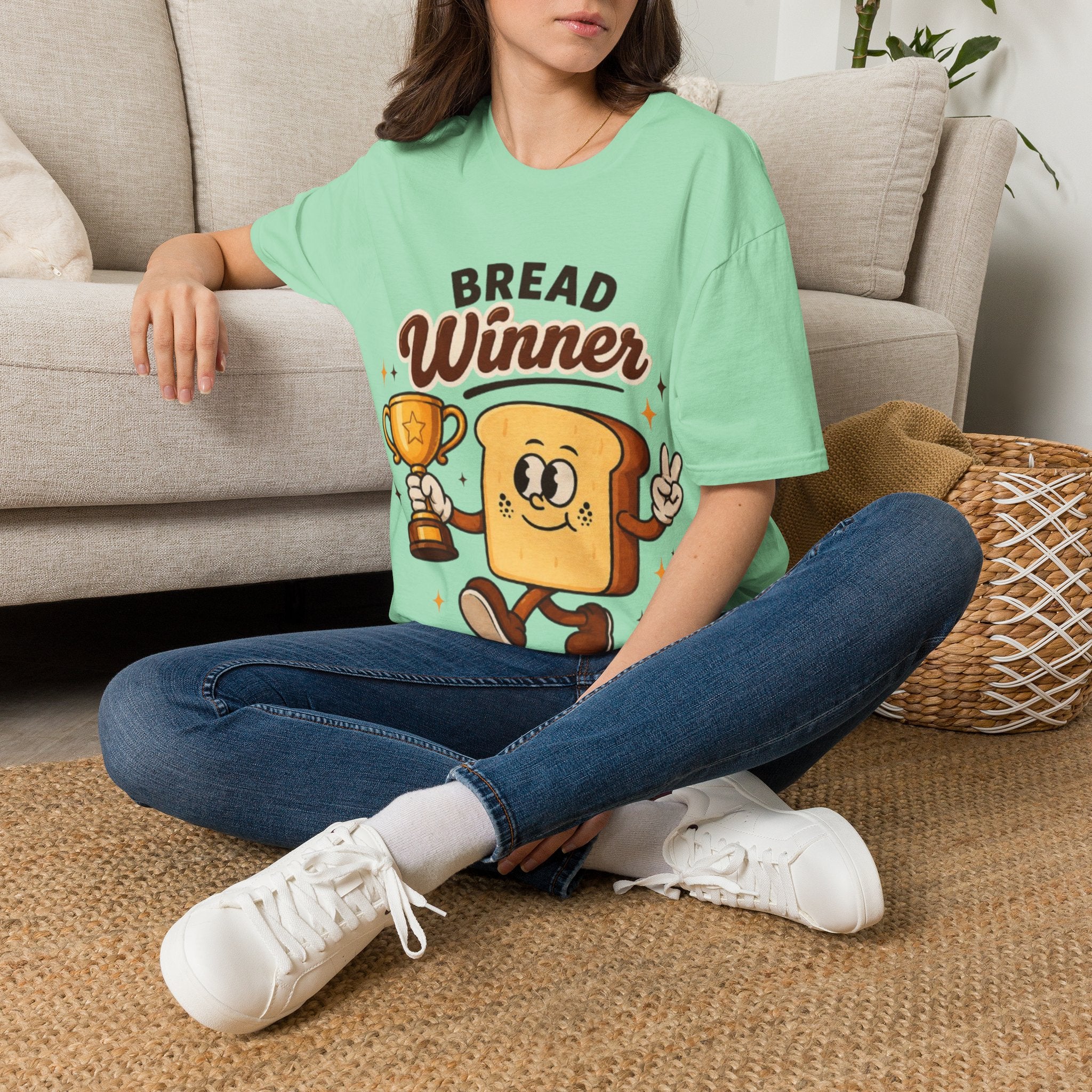 Bread Winner Adult T‑Shirt — Funny Toast Cartoon Tee for Bakers & Breakfast Lovers