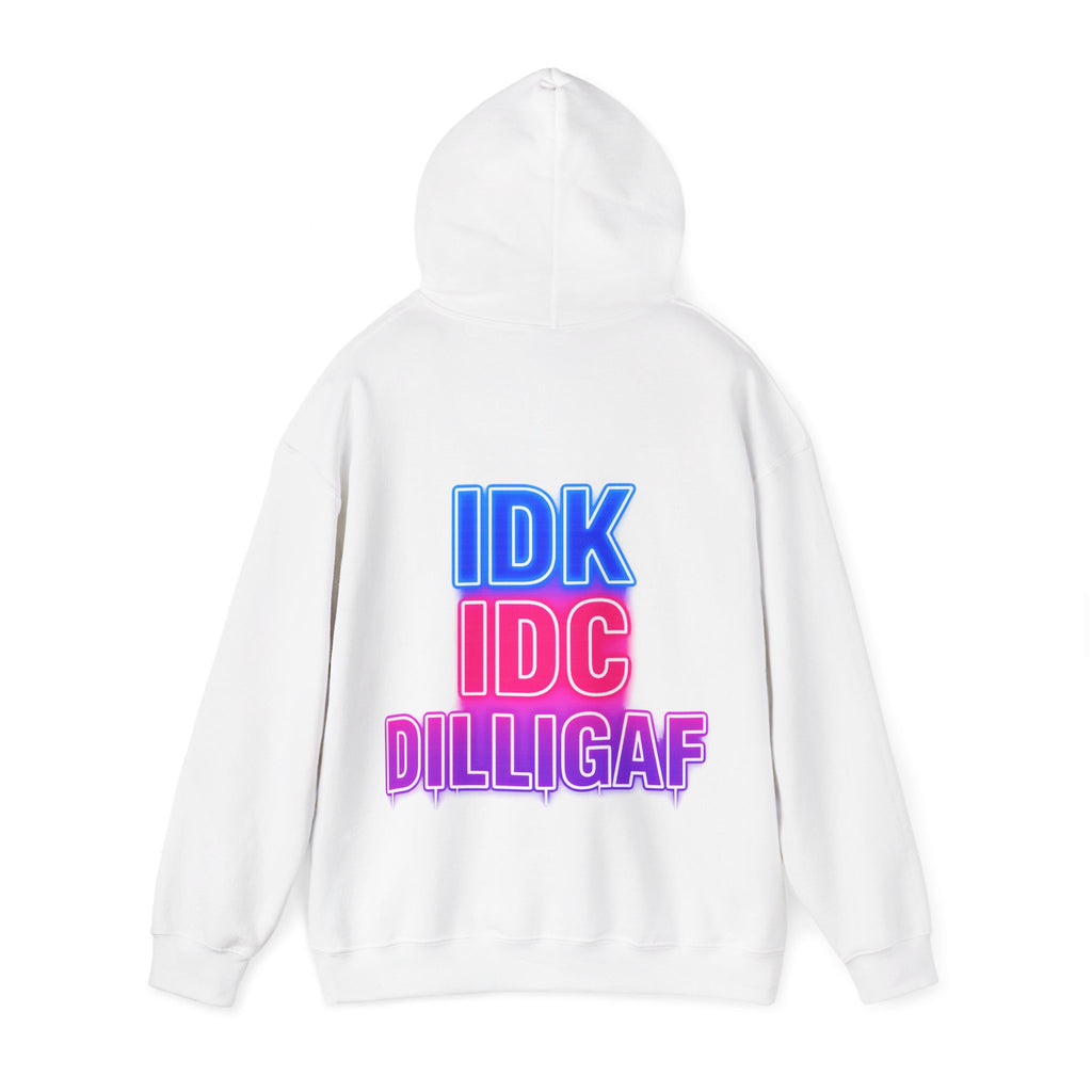 DILLIGAF Neon Text Adult Hoodie - IDK IDC Graphic Pullover