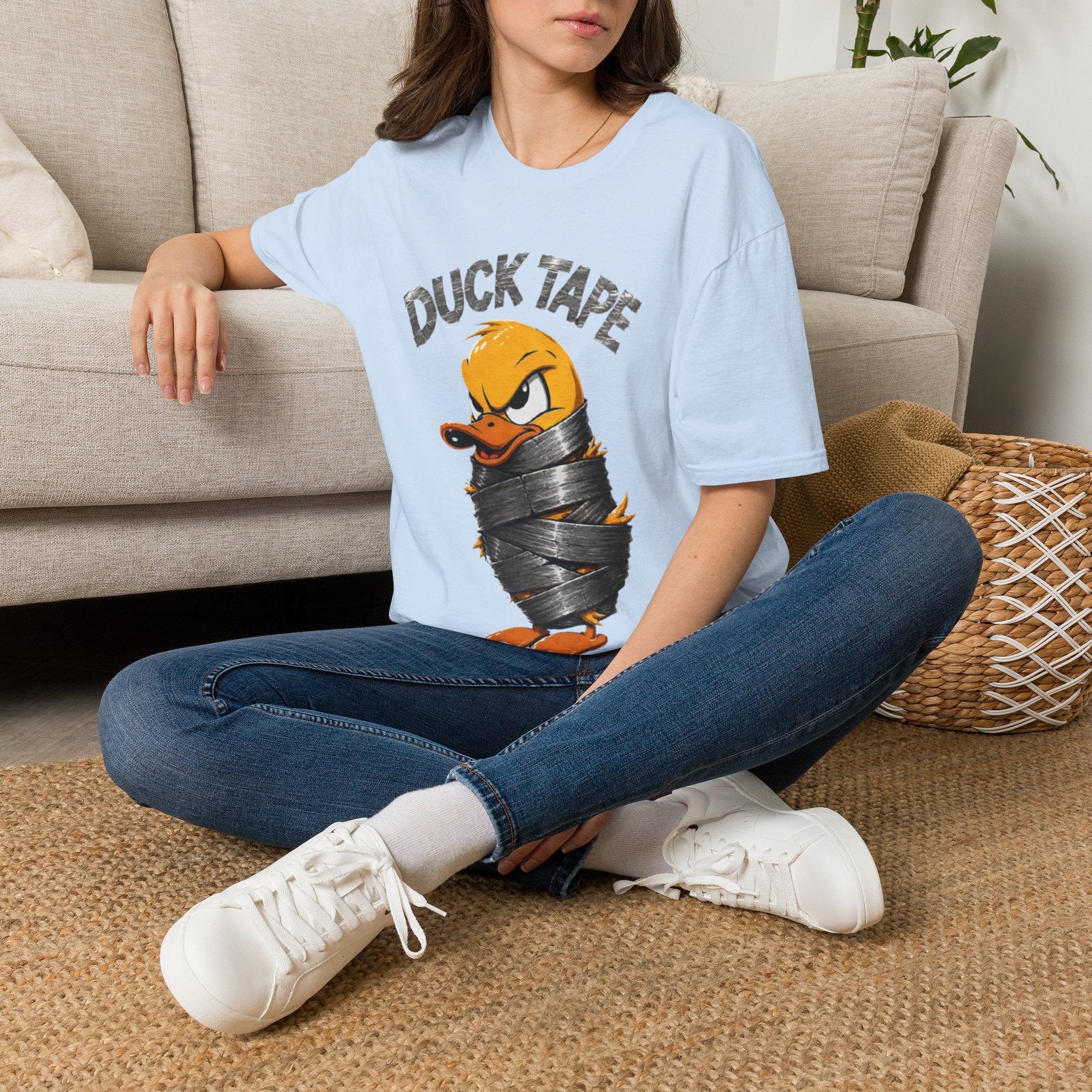 Duck Tape Adult T-Shirt — Funny Angry Duck Wrapped in Duct Tape Graphic Tee