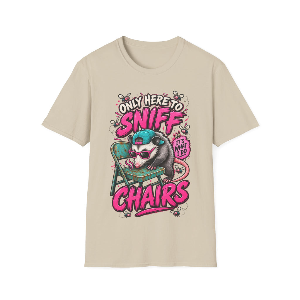 Adult T-Shirt — "Only Here to Sniff Chairs" Cute Ferret Graphic Tee