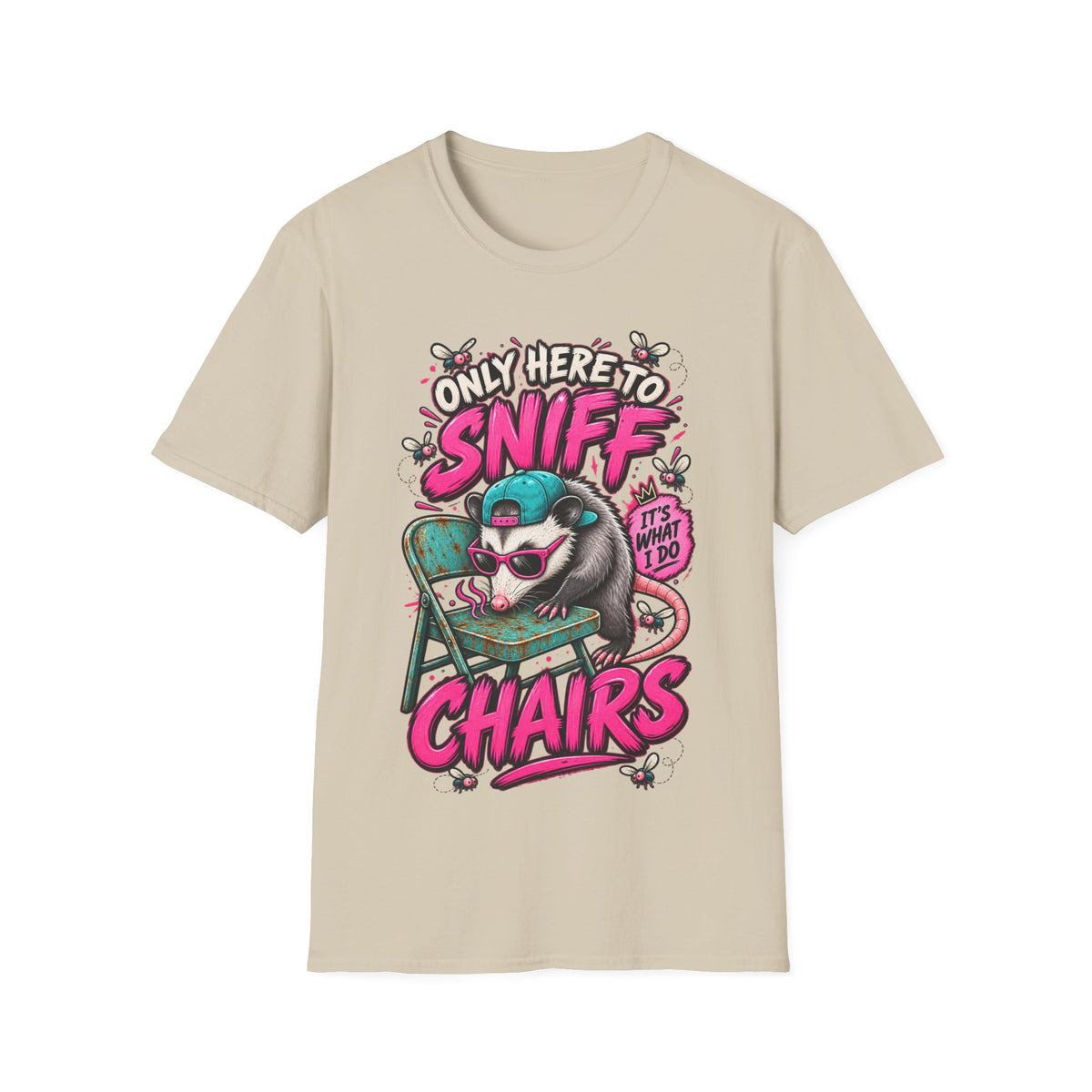 Adult T-Shirt — "Only Here to Sniff Chairs" Cute Ferret Graphic Tee