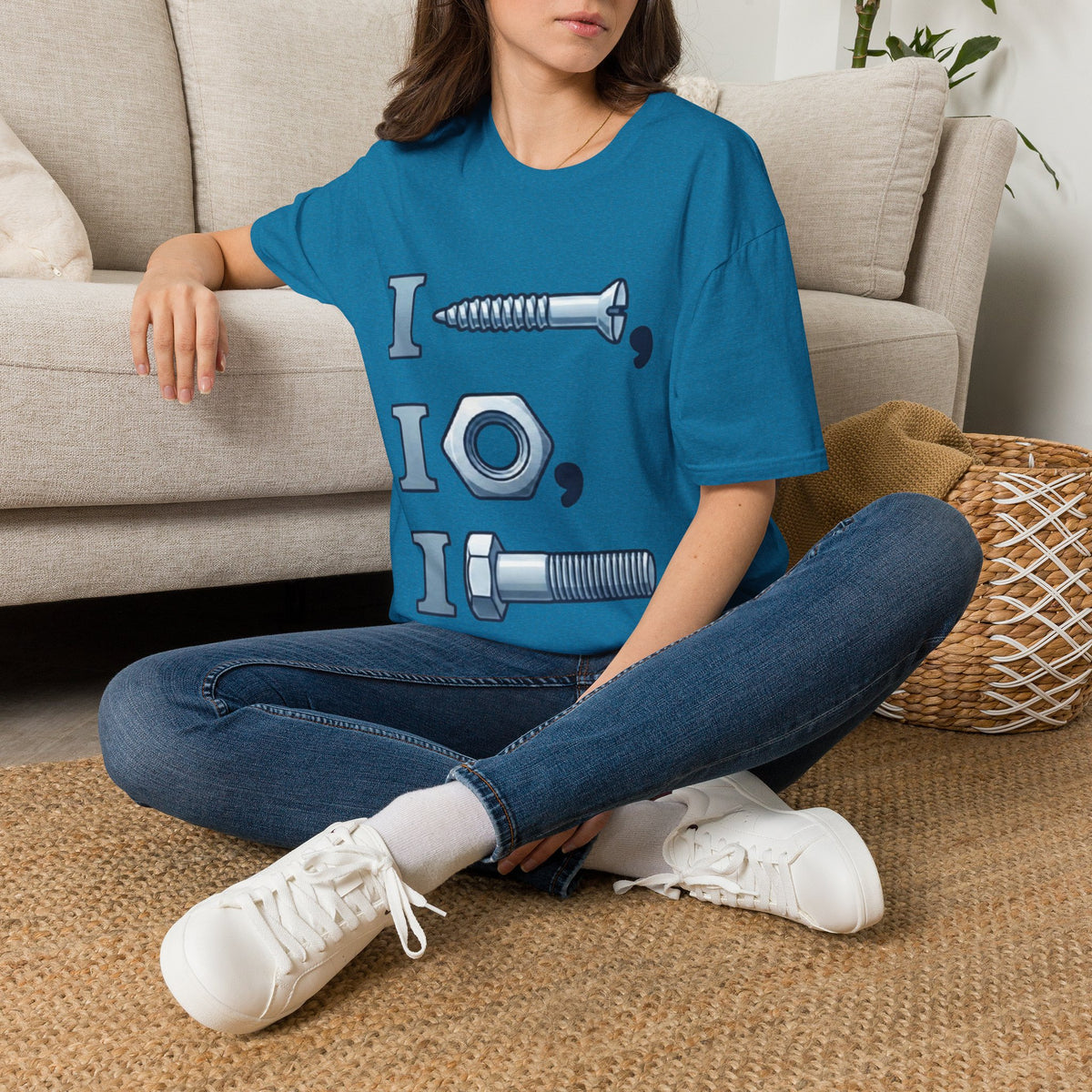 Screw, Nut & Bolt Graphic Adult T-Shirt — I (screw), I (nut), I (bolt) Novelty Tee