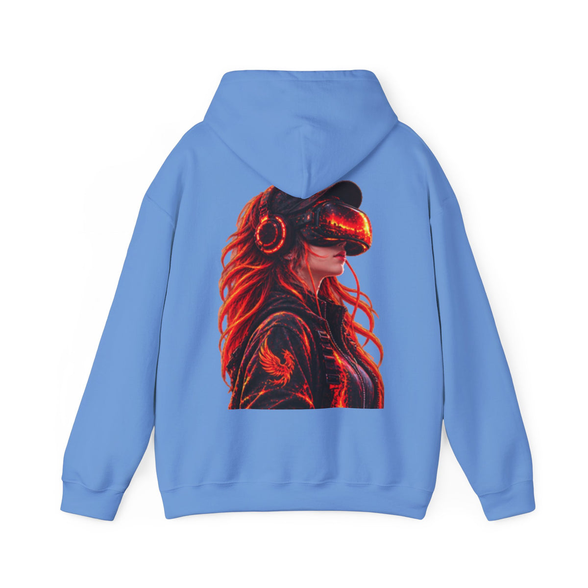 VR Headset Adult Hoodie — Futuristic Gamer Portrait Graphic Hooded Sweatshirt