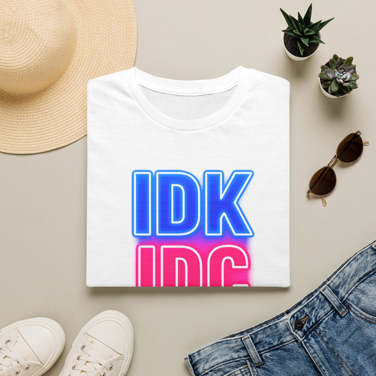 IDK IDC Dilligaf Graphic Adult T-Shirt – Neon Retro Statement Tee