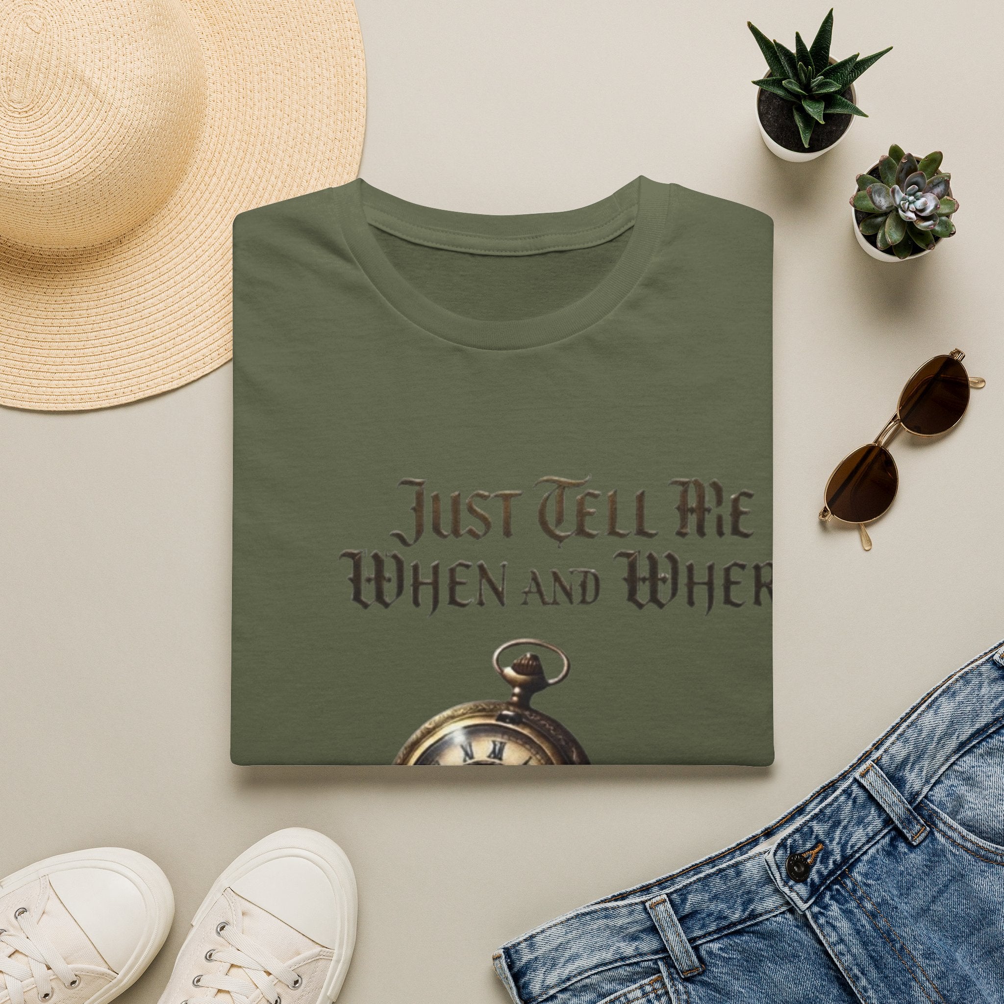 Pocket Watch Adult T-Shirt — "Just Tell Me When and Where" Vintage Timepiece Tee