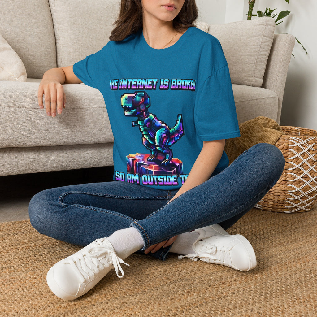 Internet Is Broke Adult  T-Shirt — Retro Pixel Dino "So Am I" Graphic Tee