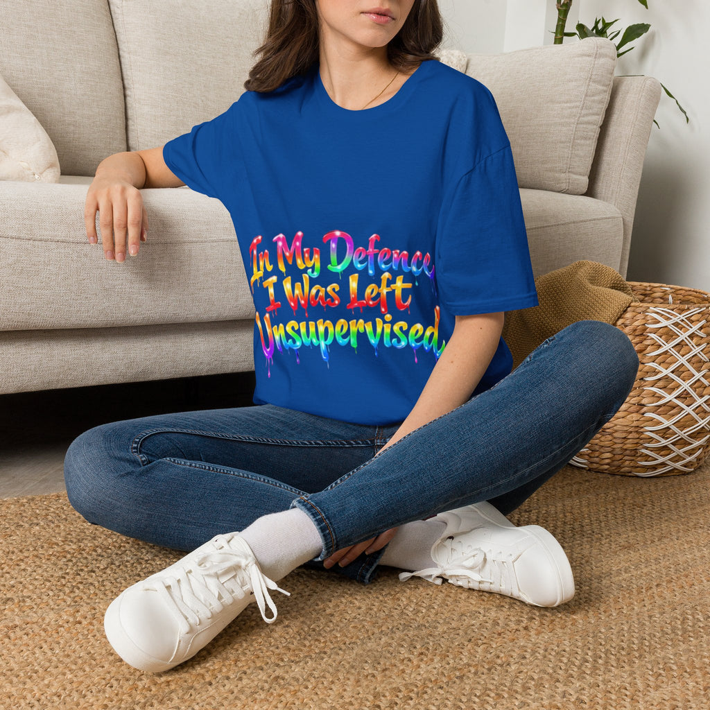 In My Defense I Was Left Unsupervised Adult T-Shirt – Funny Rainbow Casual Tee for Women & Men