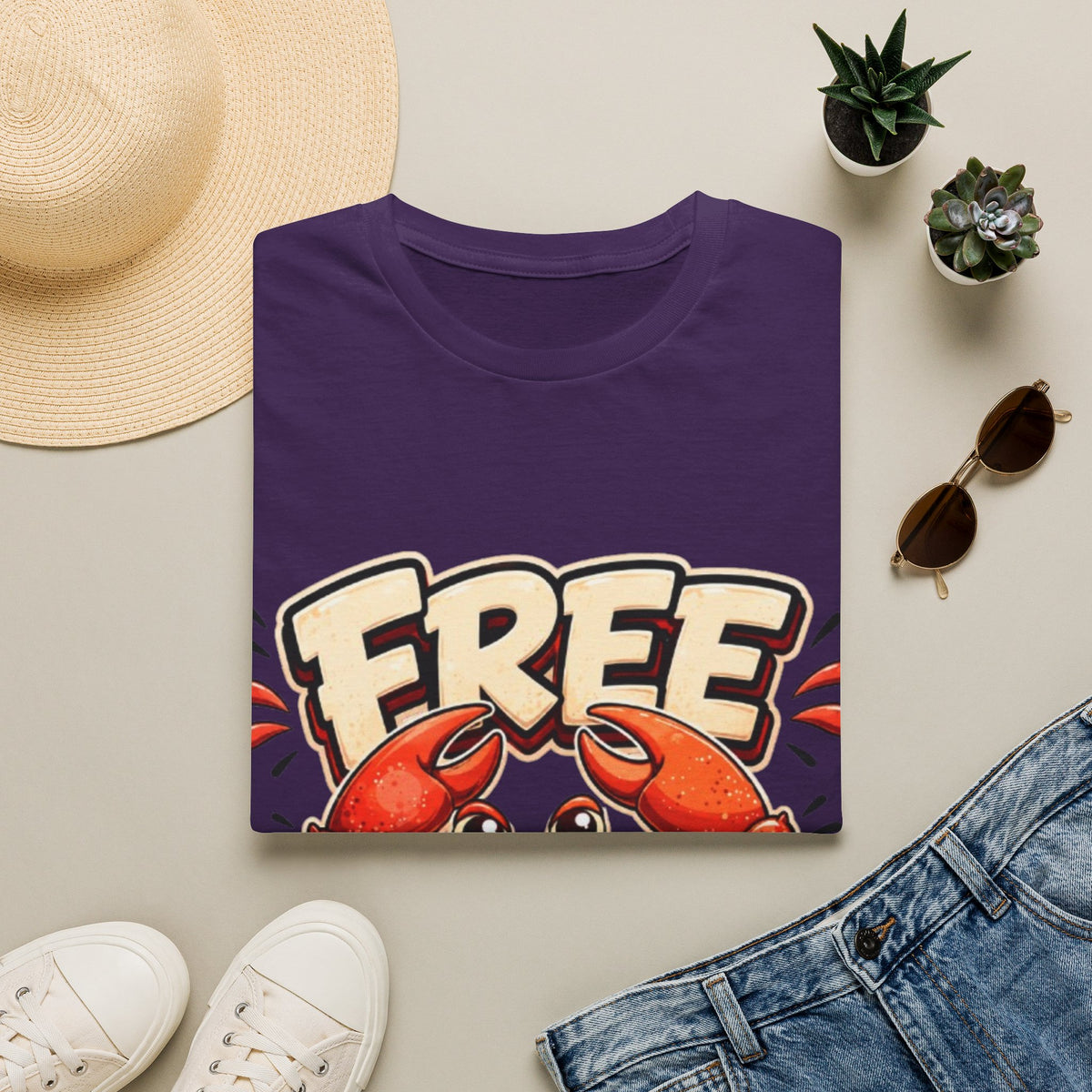 Free Crabs Adult T-Shirt — Funny Seafood Beach Graphic Tee