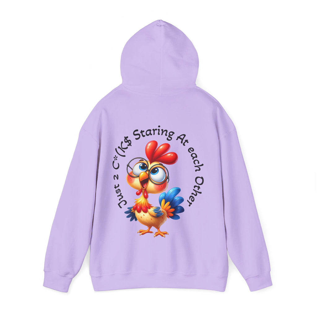 Adult Hoodie — Cute Cartoon Chicken “Just 2 C*#ks Staring At Each Other” Funny Graphic Hoodie