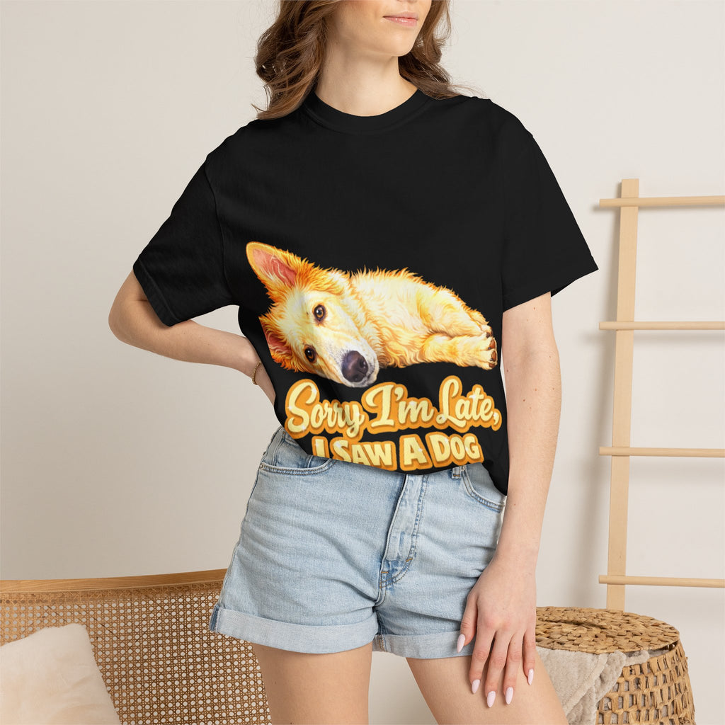 Dog Lover Adult T-Shirt — “Sorry I’m Late, I Saw a Dog” Graphic Tee
