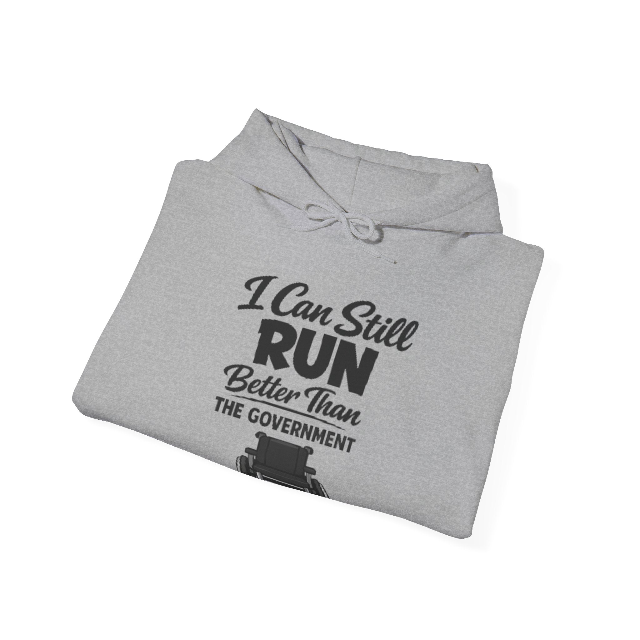 Adult Hoodie — "I Can Still Run Better Than The Government" Lawn Mower Funny Political Sweatshirt