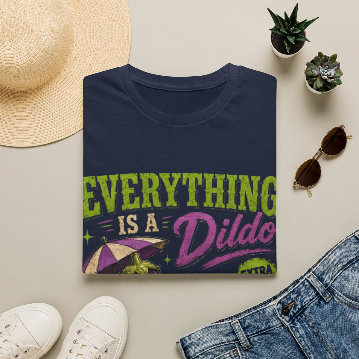 Graphic Adult T‑Shirt — "Everything Is a Dildo" Humorous Eggplant Design
