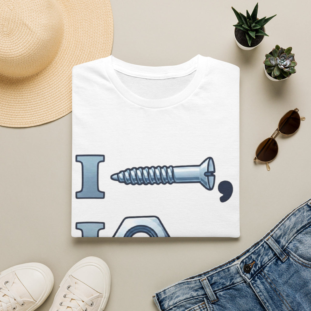 Screw, Nut & Bolt Graphic Adult T-Shirt — I (screw), I (nut), I (bolt) Novelty Tee