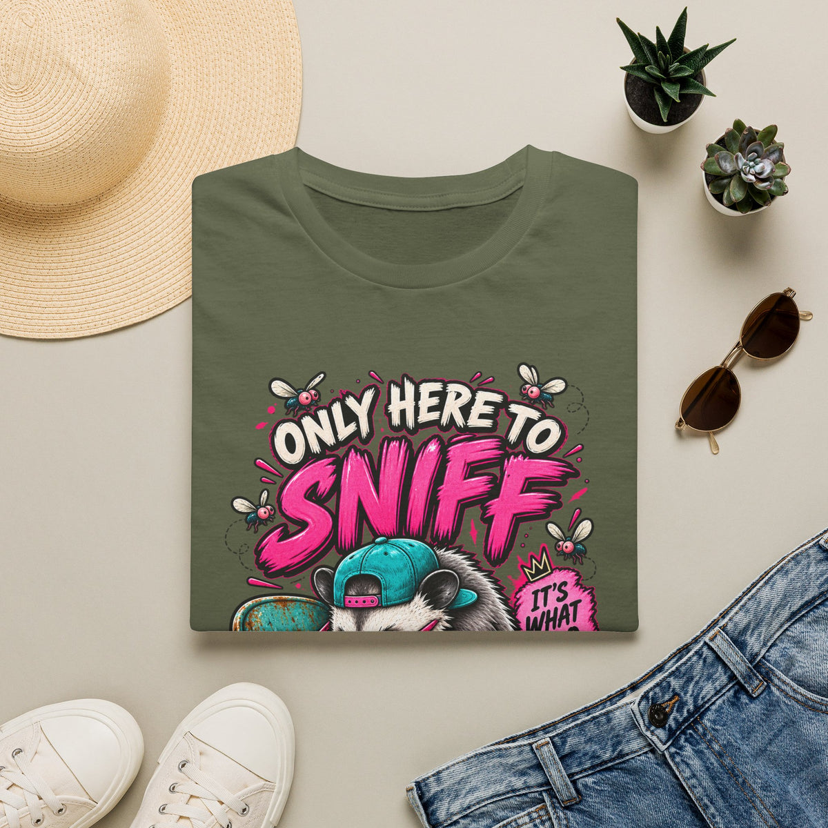 Adult T-Shirt — "Only Here to Sniff Chairs" Cute Ferret Graphic Tee