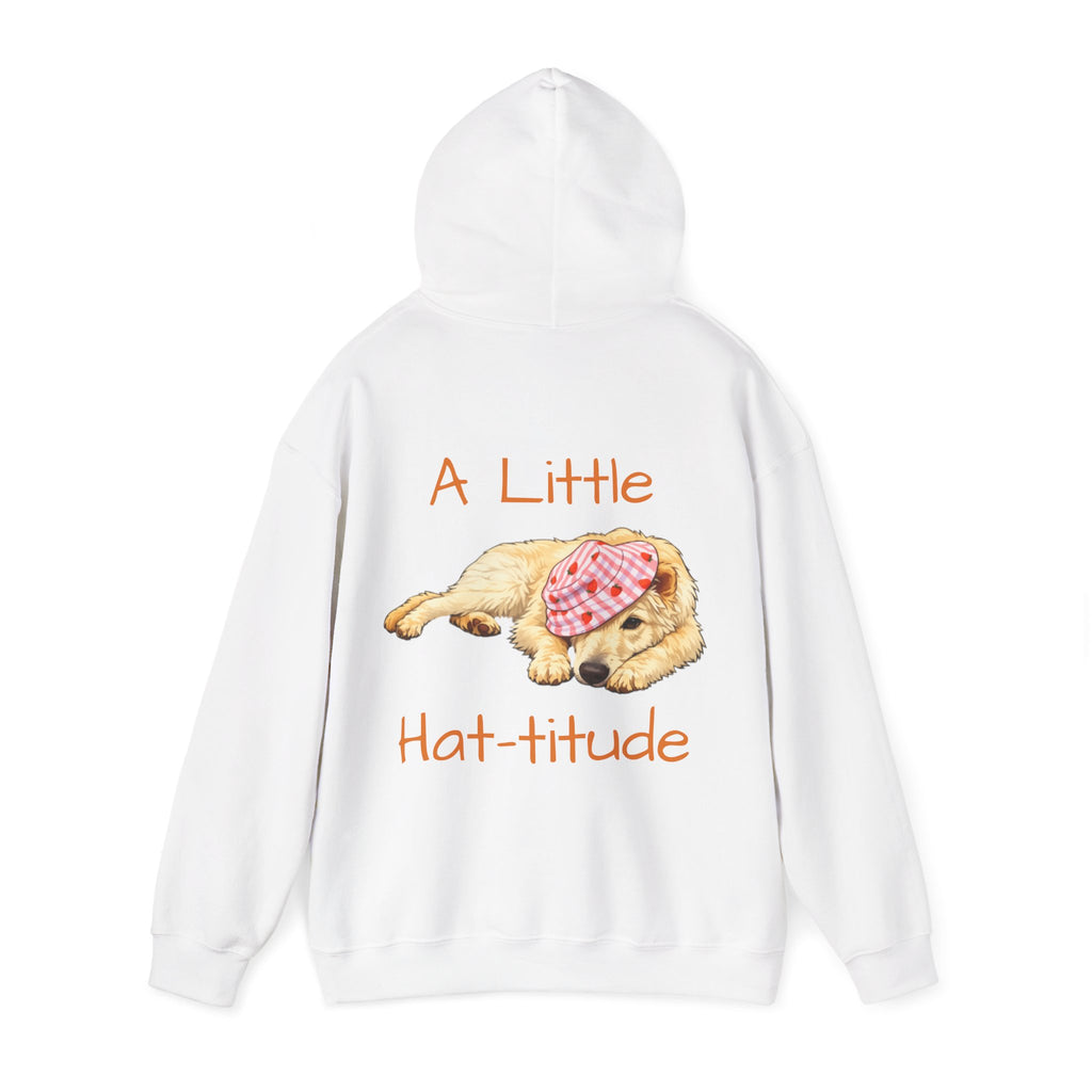 A Little Hat-Titude Puppy Illustration Adult Hoodie | Cute Dog Paw Chest Print