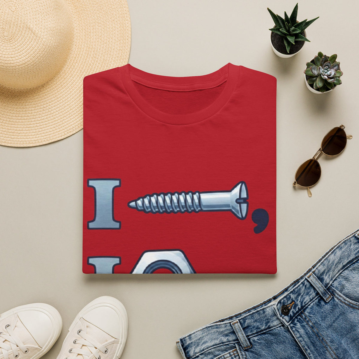 Screw, Nut & Bolt Graphic Adult T-Shirt — I (screw), I (nut), I (bolt) Novelty Tee