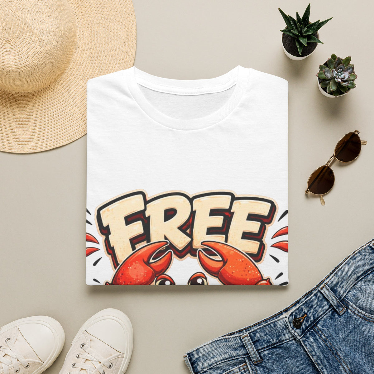 Free Crabs Adult T-Shirt — Funny Seafood Beach Graphic Tee