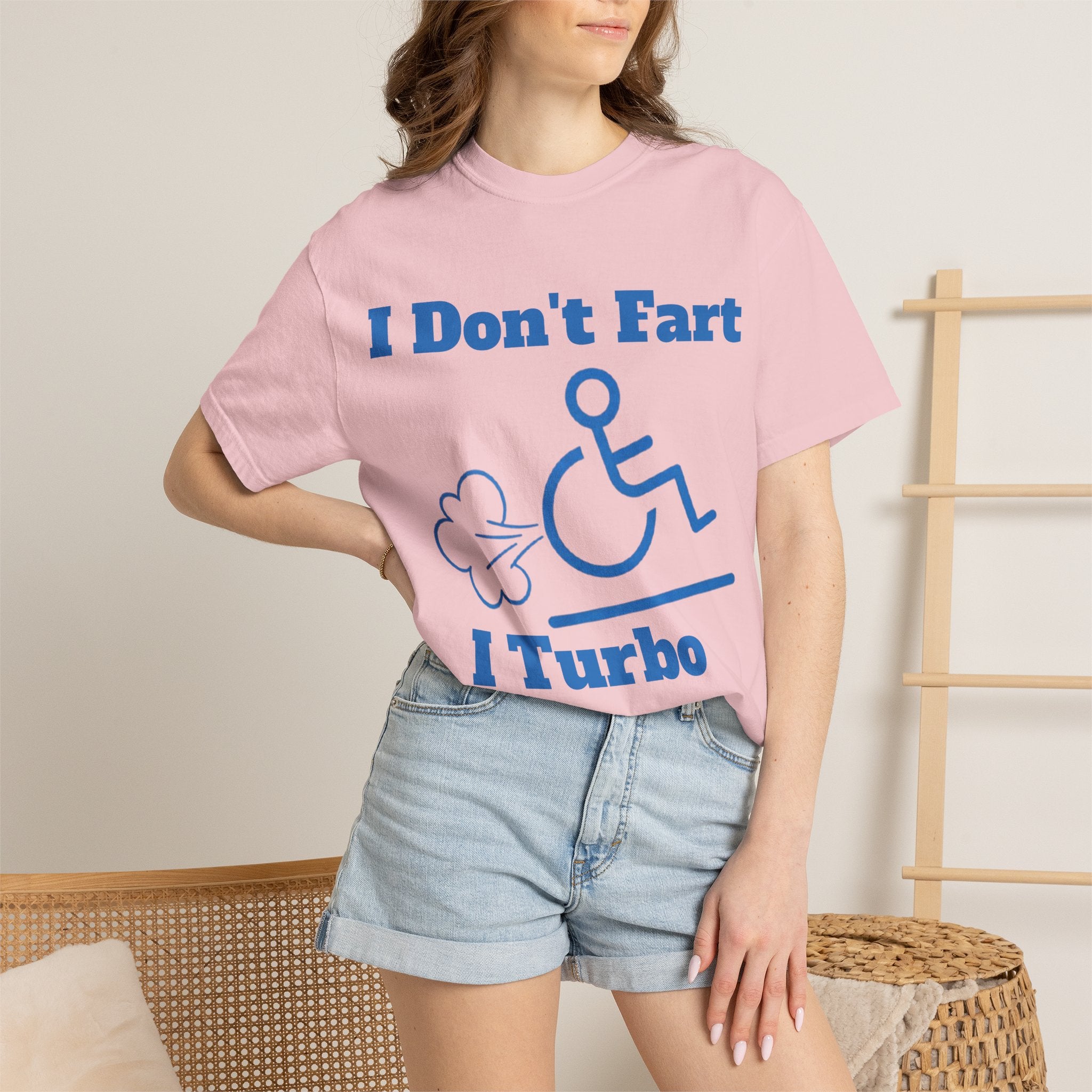 Graphic Adult T-shirt — "I Don't Fart I Turbo Boost" Wheelchair Humor Tee