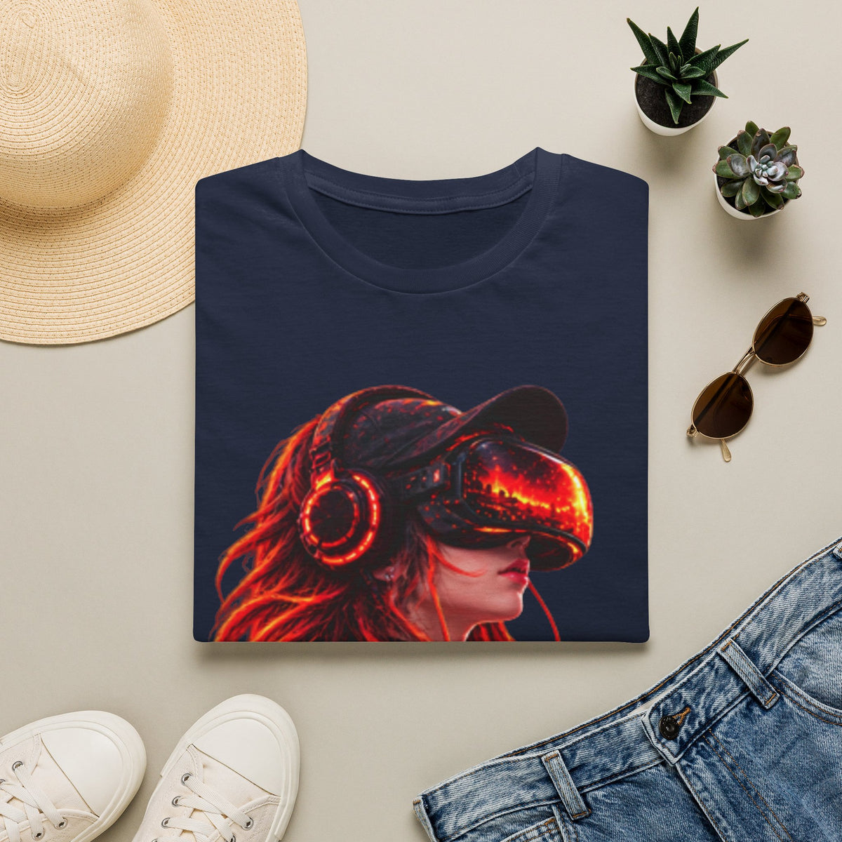 VR Girl Graphic Adult T-Shirt — Neon Cyberpunk Virtual Reality Tee