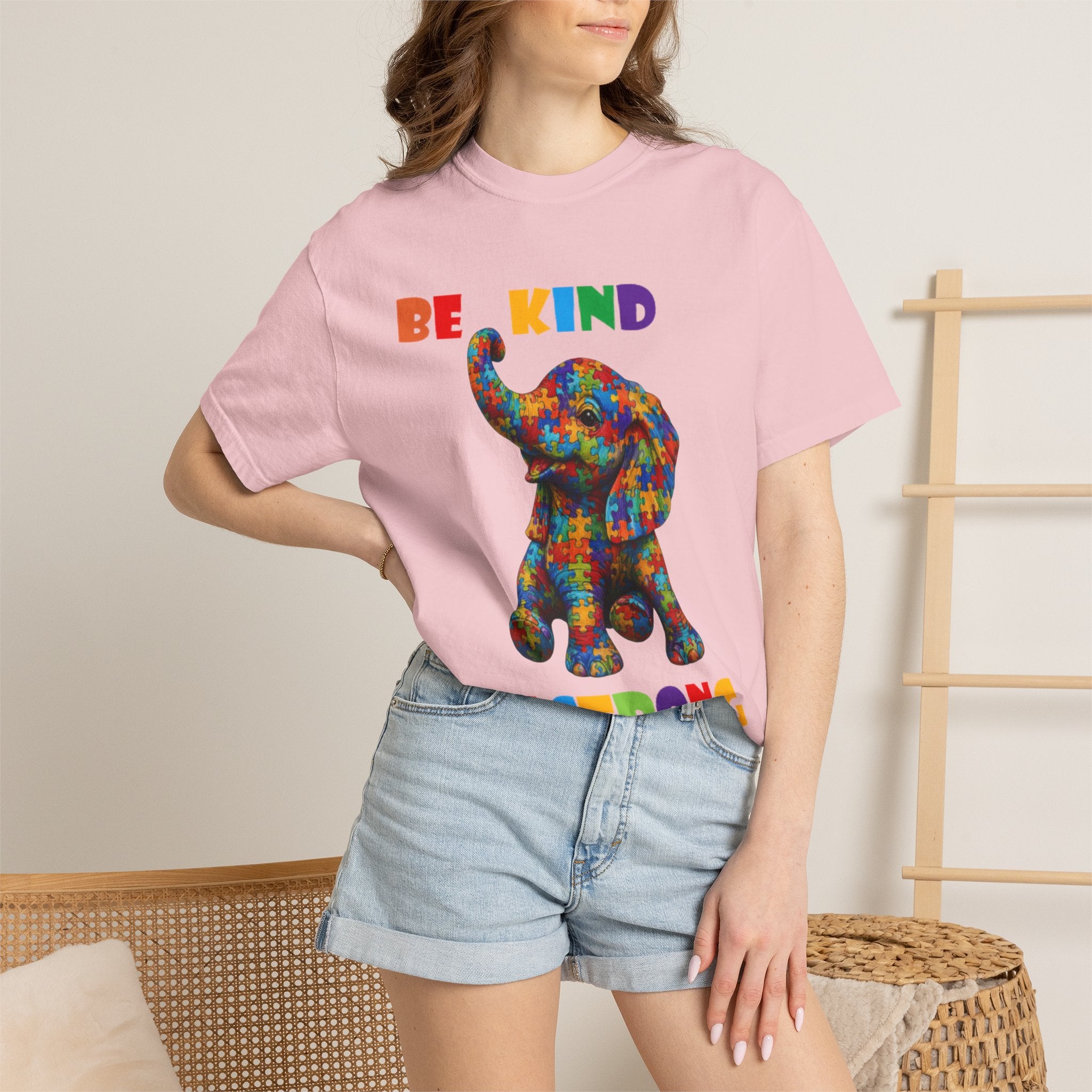 Be Kind Be Strong Elephant T-shirt | Colorful Puzzle Pattern Adult T-Shirt