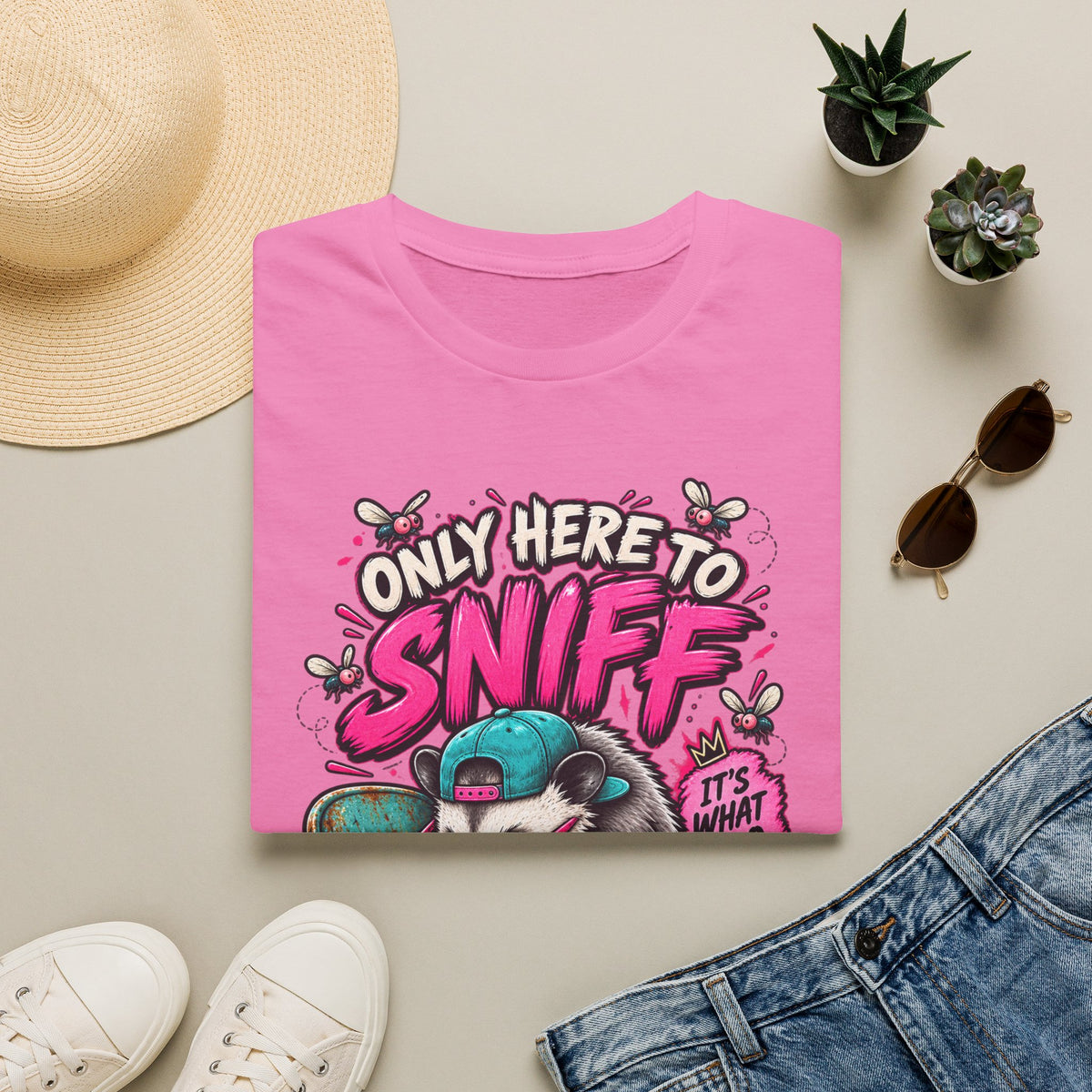 Adult T-Shirt — "Only Here to Sniff Chairs" Cute Ferret Graphic Tee
