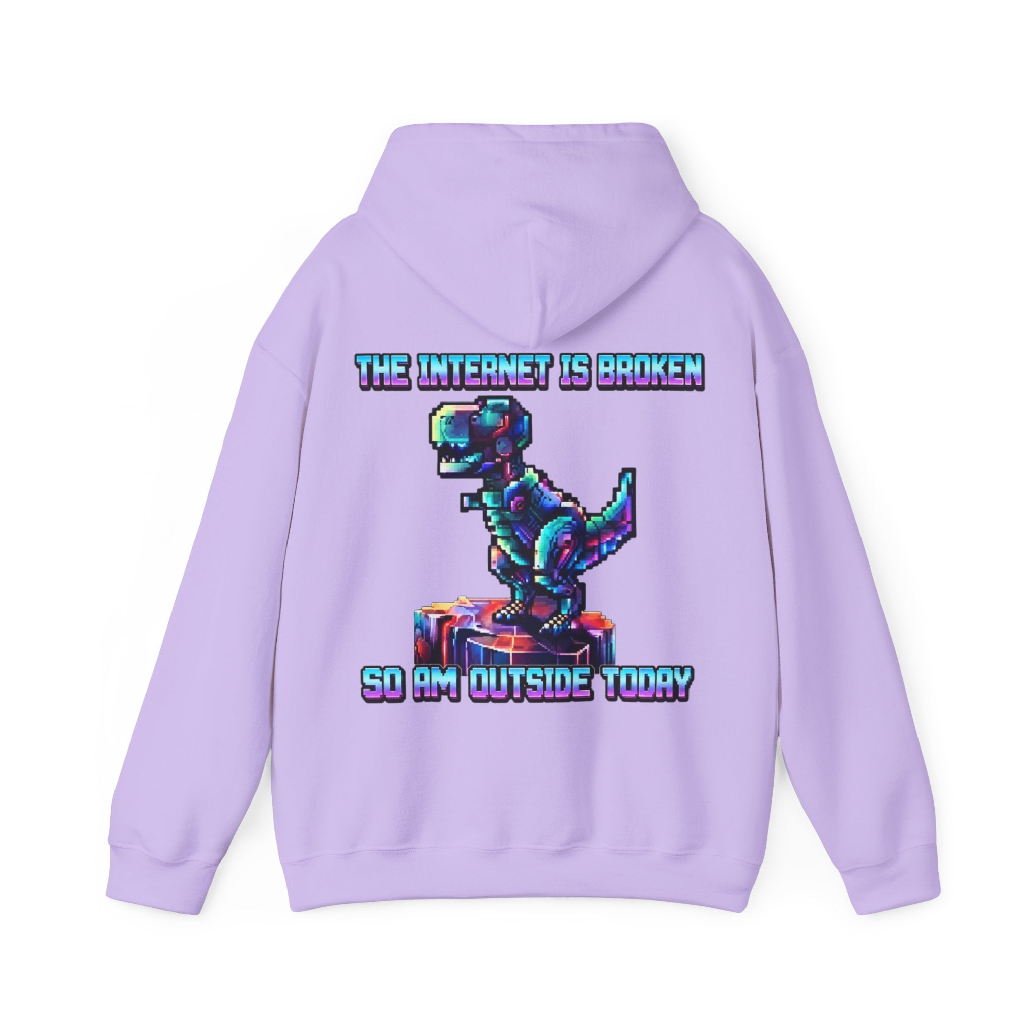 Retro Pixel Dino Adult Hoodie - "The Internet Is Broken So I’m Outside Today"