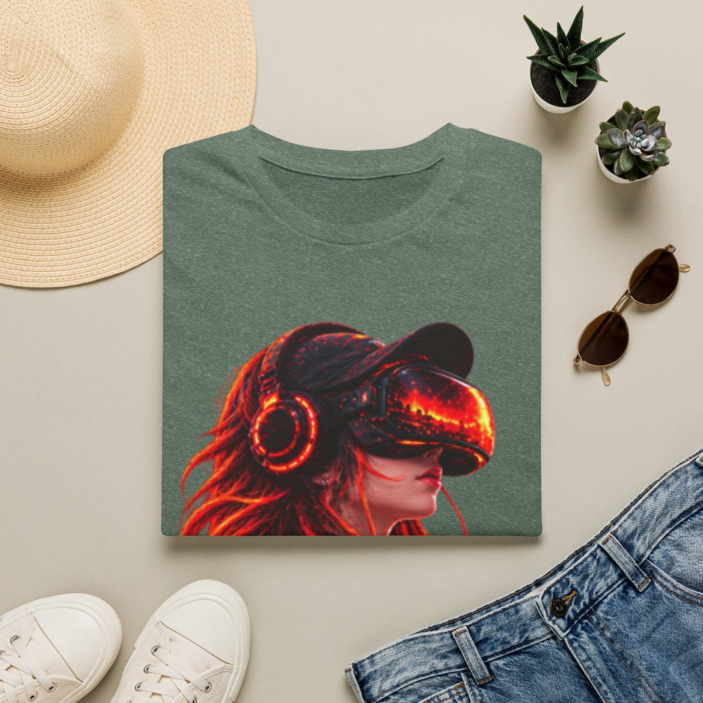 VR Girl Graphic Adult T-Shirt — Neon Cyberpunk Virtual Reality Tee