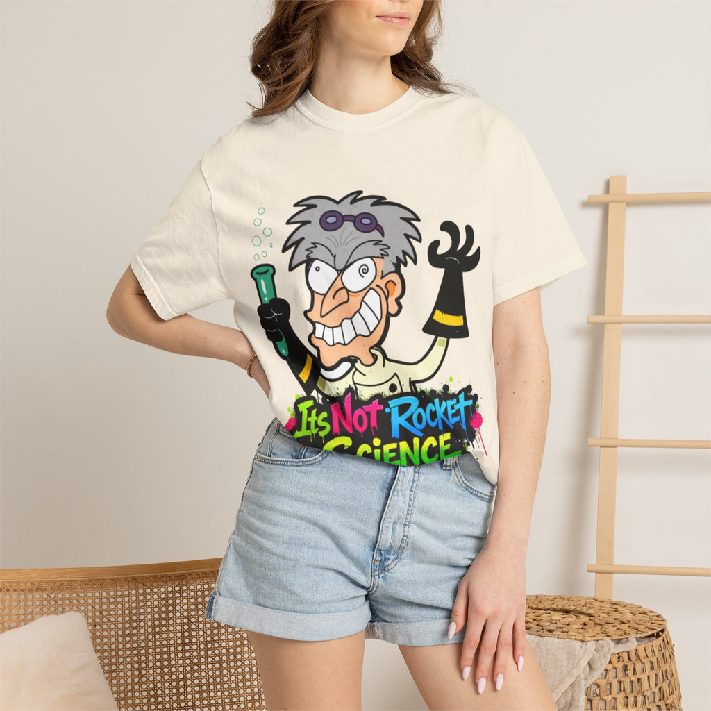 Science Cartoon  Adult T-Shirt — "It's Not Rocket Science" Lab Mad Scientist Tee